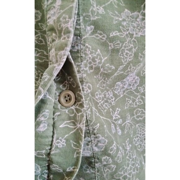 C.J. Banks Plus Size 1X Top Green Floral Corduroy Button-Up Long Sleeve Collared - Picture 3 of 11